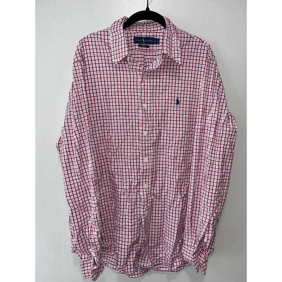 Ralph Lauren Men's‎ Red & White Checkered Long Sleeve Shirt, Large - Picture 1 of 11